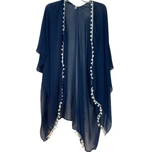 Elu Swimsuit Coverup navy tassels Kimono women One Size